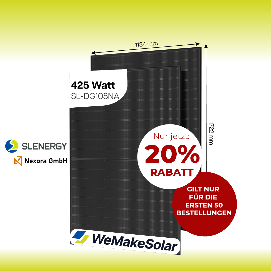 Tranparentes Solarmodul 425 Watt | Glas Glas | Lichtdurchlässig | Fullblack | SLENERGY | SL-DG108NA