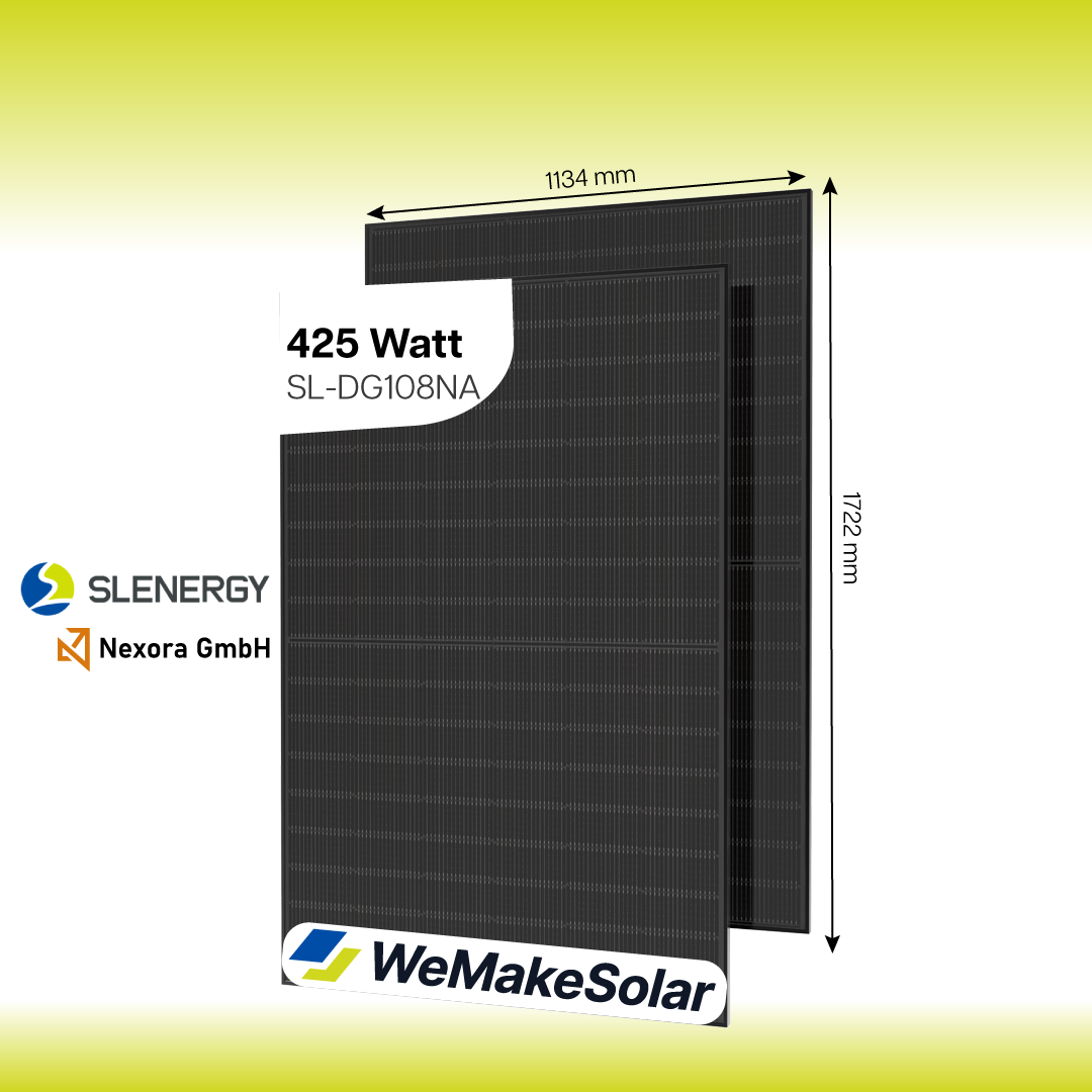 Tranparentes Solarmodul 425 Watt | Glas Glas | Lichtdurchlässig | Fullblack | SLENERGY | SL-DG108NA